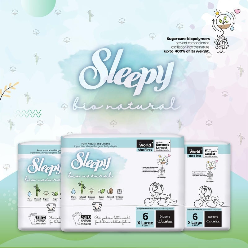 Sleepy Bio Natural Premium Size 6 Diapers | 100 Count | Hypoallergenic Baby Diapers | 15-25Kg | Water Based | Almond Milk | Vegan | 100% Leakproof - Image 4